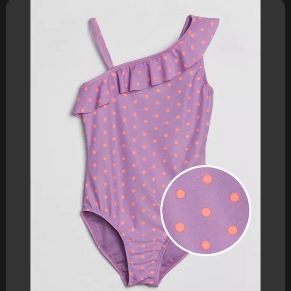 Girls M Gap one piece swimsuit purple with orange polka dots